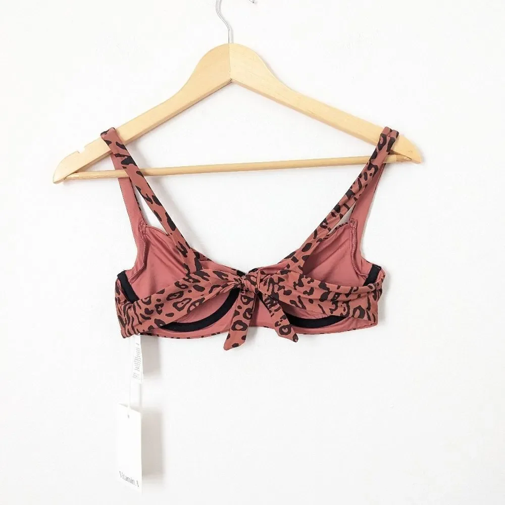 NWT Vitamin A terracotta rust pink leopard print underwire tie bikini swim S/M